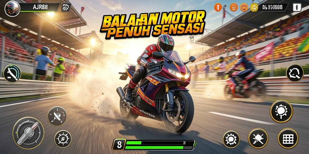 Tampilan utama <strong>AJR88</strong> dengan aksi balapan motor yang mendebarkan.