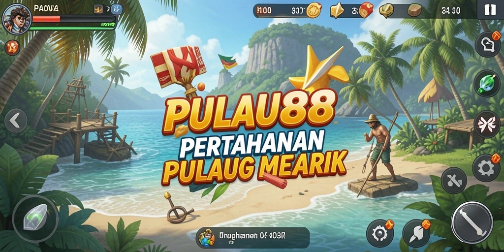 Screenshot gameplay PULAU88 memperlihatkan menara menghadapi gelombang musuh.